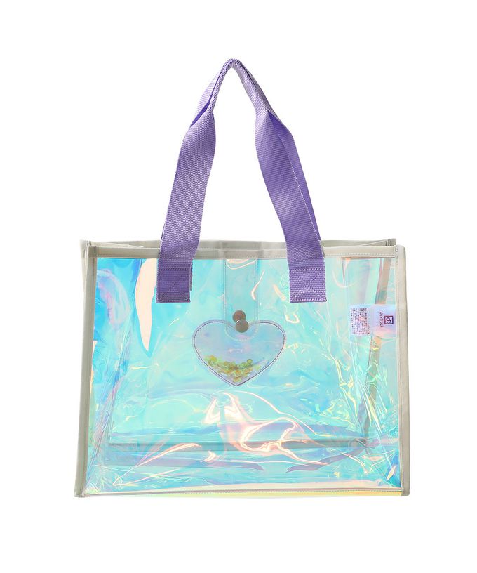 日本 devirock - 獨角獸色系閃亮愛心PVC防水游泳包-粉紫系 (27x35x14cm)