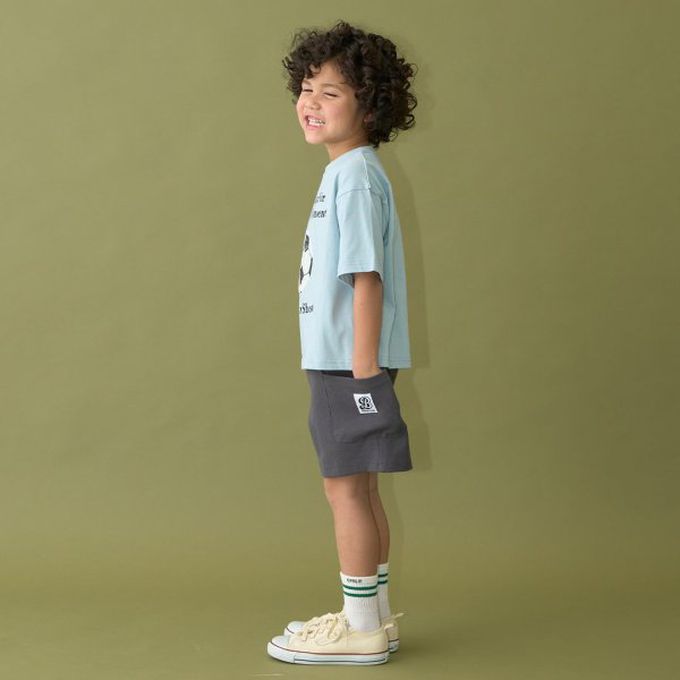 日本 b-ROOM - 球類印花舒適天竺棉短袖上衣-籃球-灰