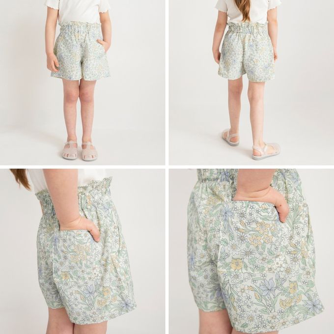 日本 BRANSHES - 水陸兩穿 女孩輕便彈性休閒短褲-花朵-藍紫