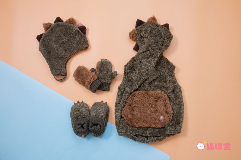 日本 BISQUE - (現貨)動物造型連帽超柔軟保暖背心-恐龍-墨綠 (1.5-4y)