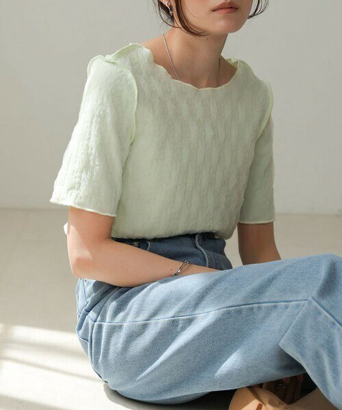 日本 Bab - 前後穿清爽皺褶短袖上衣-薄荷