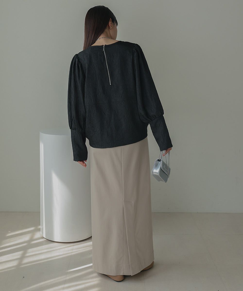 日本 Bab - 光澤感抽繩泡泡袖上衣-香檳