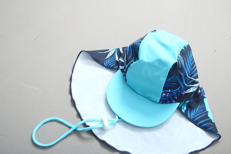 男寶長袖泳裝套裝(附帽子)-恐龍+葉子褲-深藍+淺藍