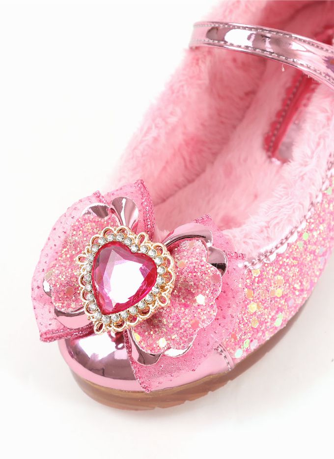 韓國 OZKIZ - (LED)蝶結愛心拼接刷毛矮跟皮鞋-紫