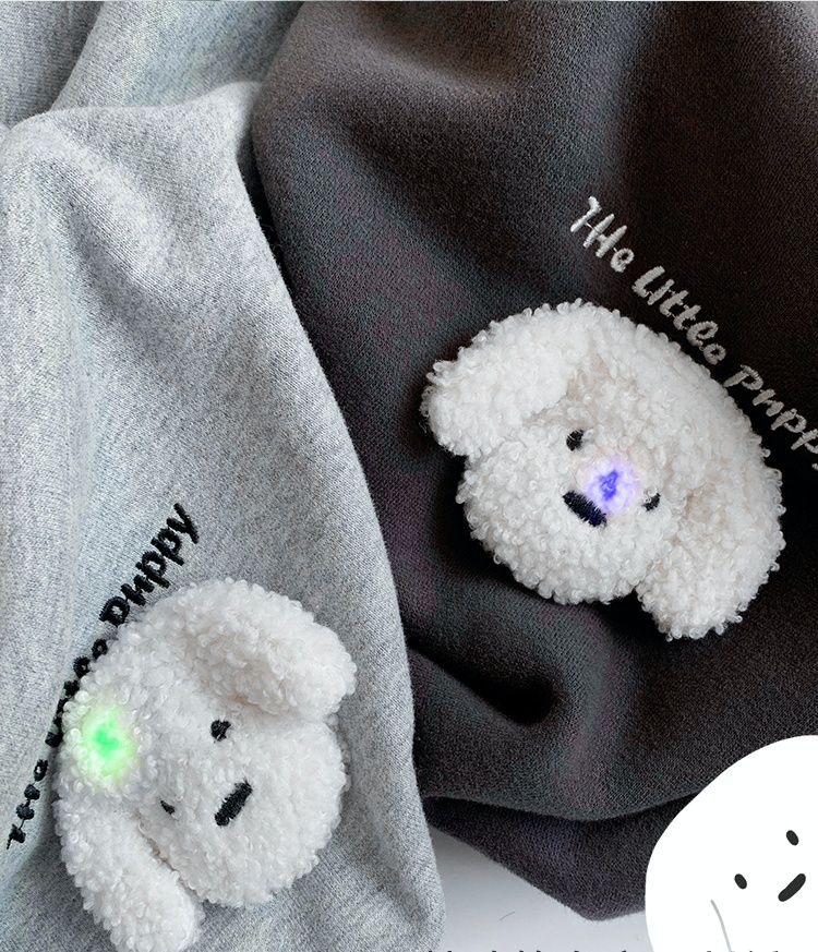 TONGMO - (加絨)立體圓領保暖長袖上衣/大學T-狗狗-淺麻灰色