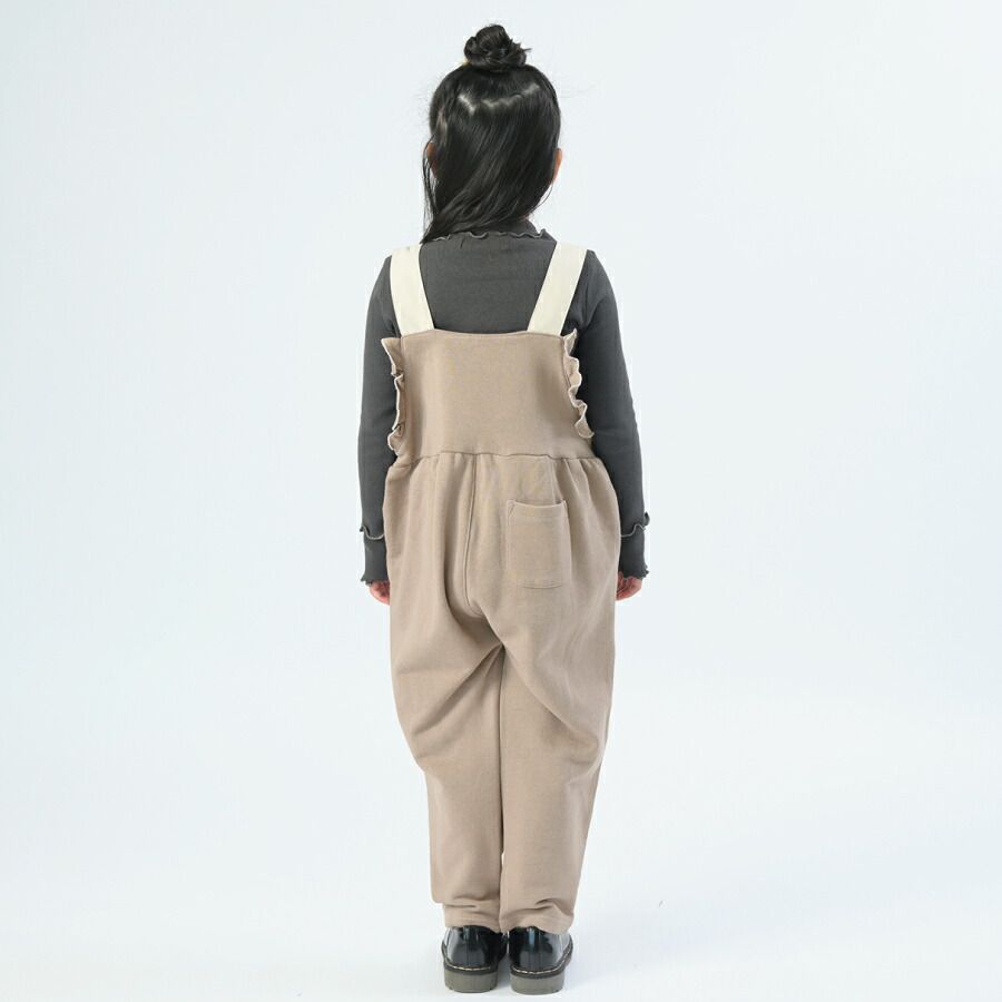 日本 evercloset - 扭結捲捲邊吊帶褲-摩卡