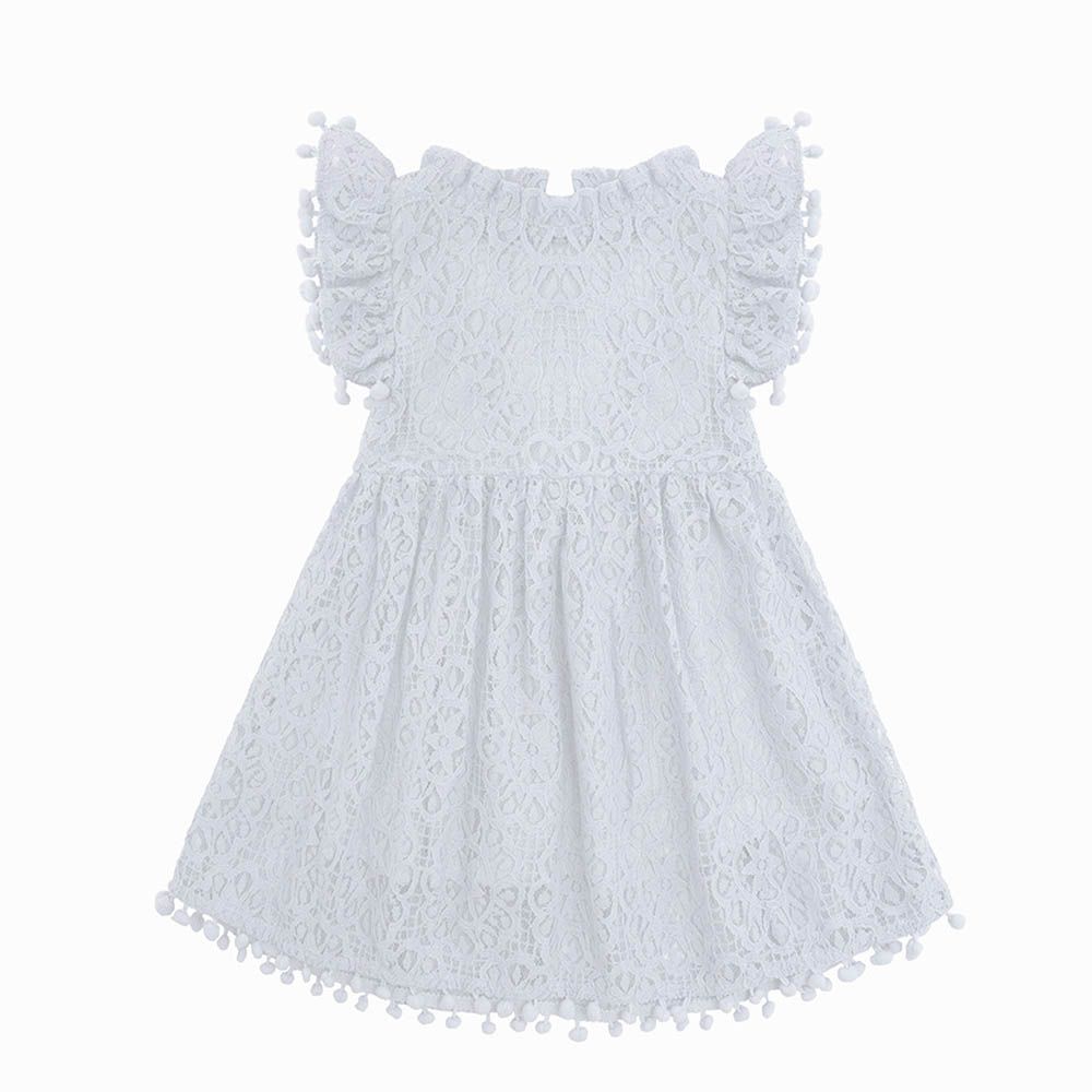 氣質簍空蕾絲小飛袖洋裝-白色