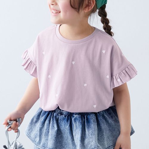 日本 devirock - 小愛心飄逸荷葉短袖上衣-粉紅
