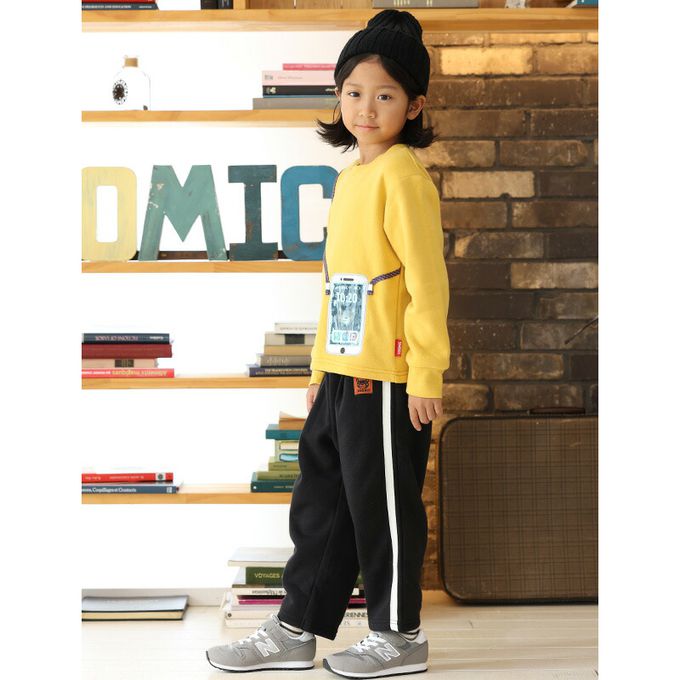 日本 ZOOLAND - 熊掌毛絨口袋裏起毛休閒長褲-黑