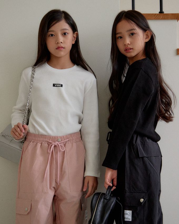 韓國 sm2 - 文字點綴羅紋長袖上衣-白