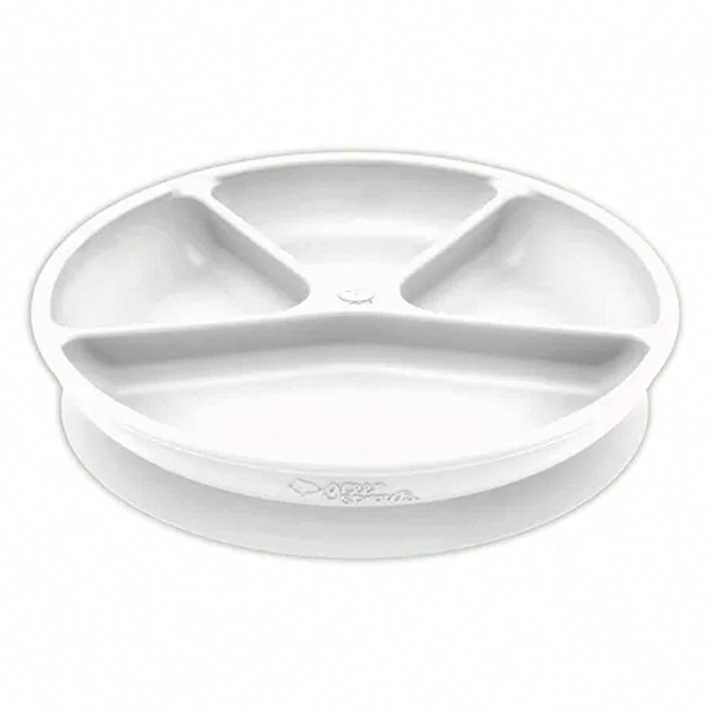 美國 green sprouts - 小綠芽超防滑寶寶學習吃飯矽膠學習餐盤-純白