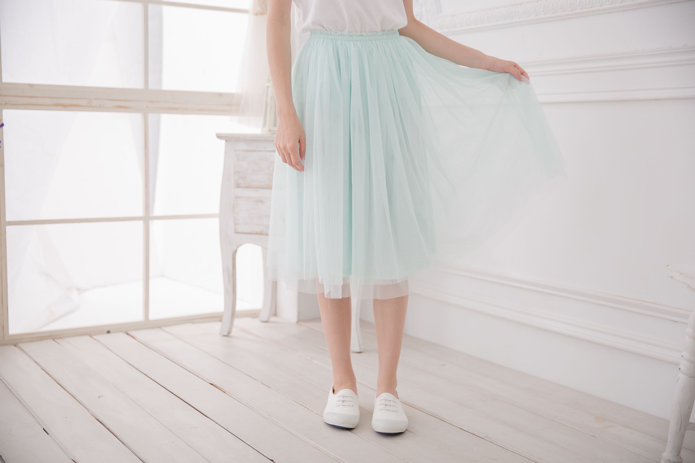 Peachy - 獨家訂製綿柔半身紗裙-半身中長版-薄荷綠 (F)