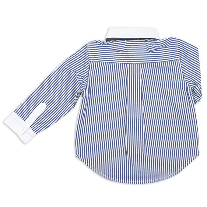 akachan honpo - 長袖襯衫 直條紋-附針織領帶-深藍色