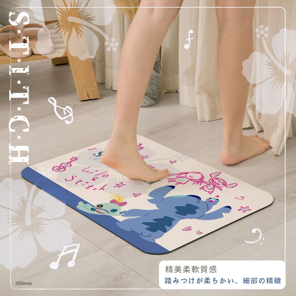 迪士尼 Disney 史迪奇系列【塗鴉】軟式珪藻土吸水地墊 浴室地墊 腳踏墊 吸水墊60X40X0.5cm