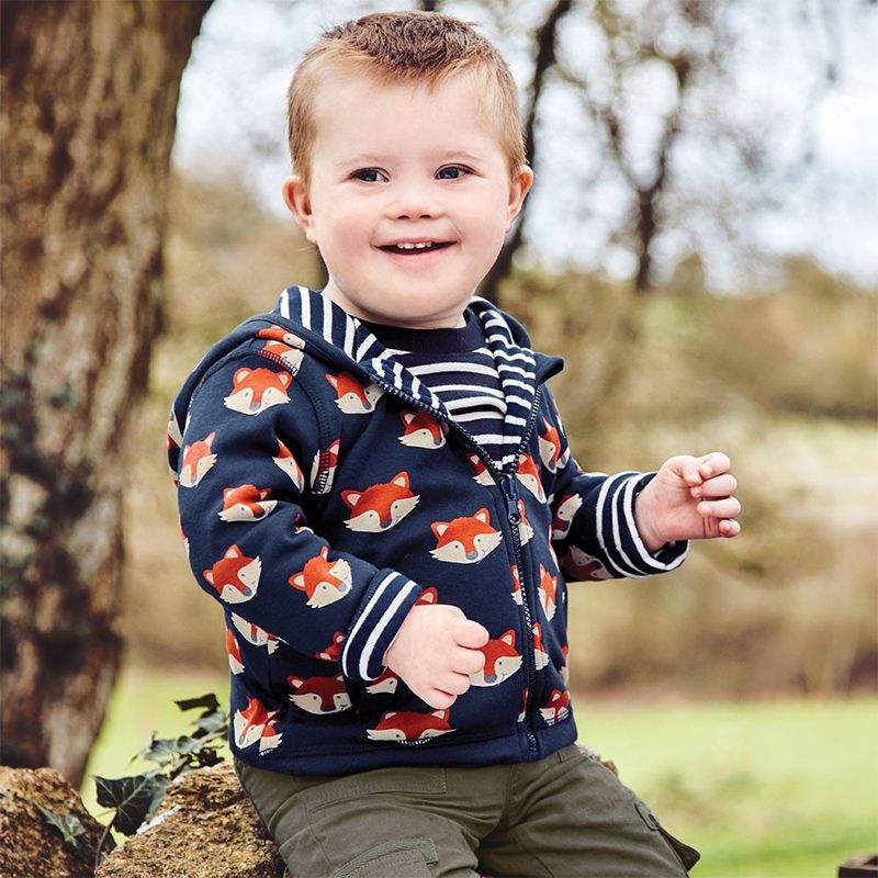 英國 JoJo Maman BeBe - 雙面穿100%純棉保暖連帽外套-狐狸團聚