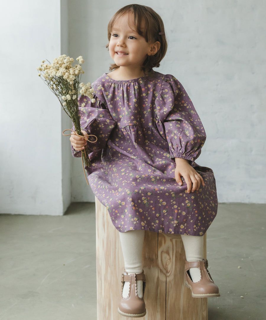 日本 PAIRMANON - 文藝氣息碎花澎澎袖洋裝-粉膚