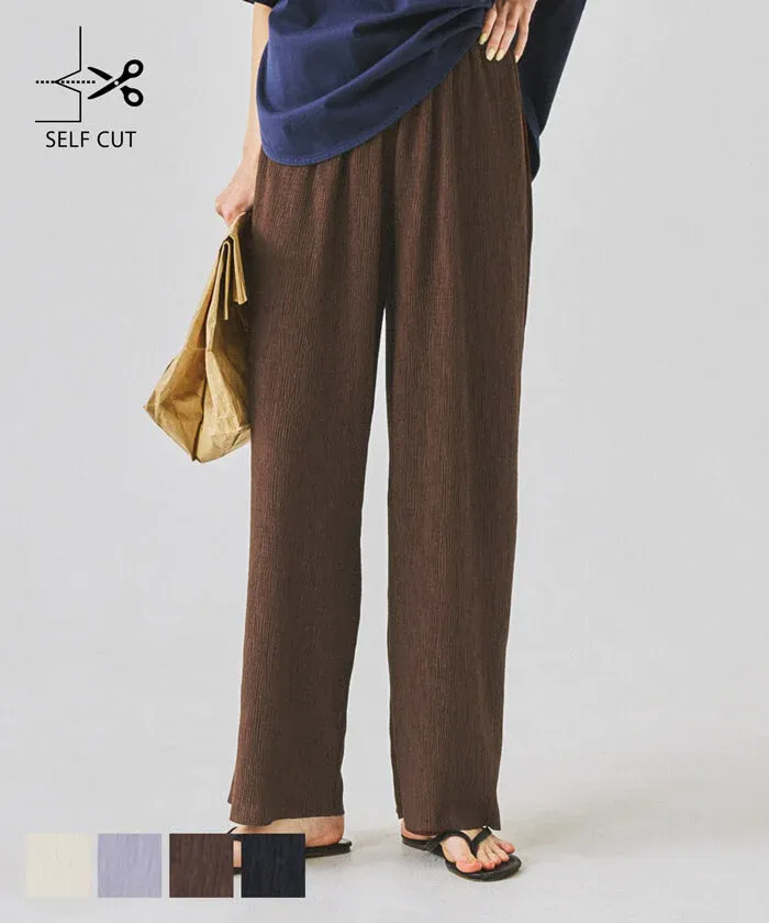 日本 COCA - [可剪裁] 楊柳細褶百搭長褲-淺藍