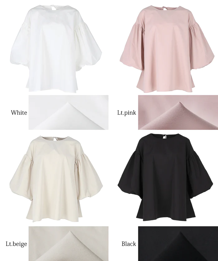 日本 COCA - 經典浪漫圓領澎澎袖上衣-米白