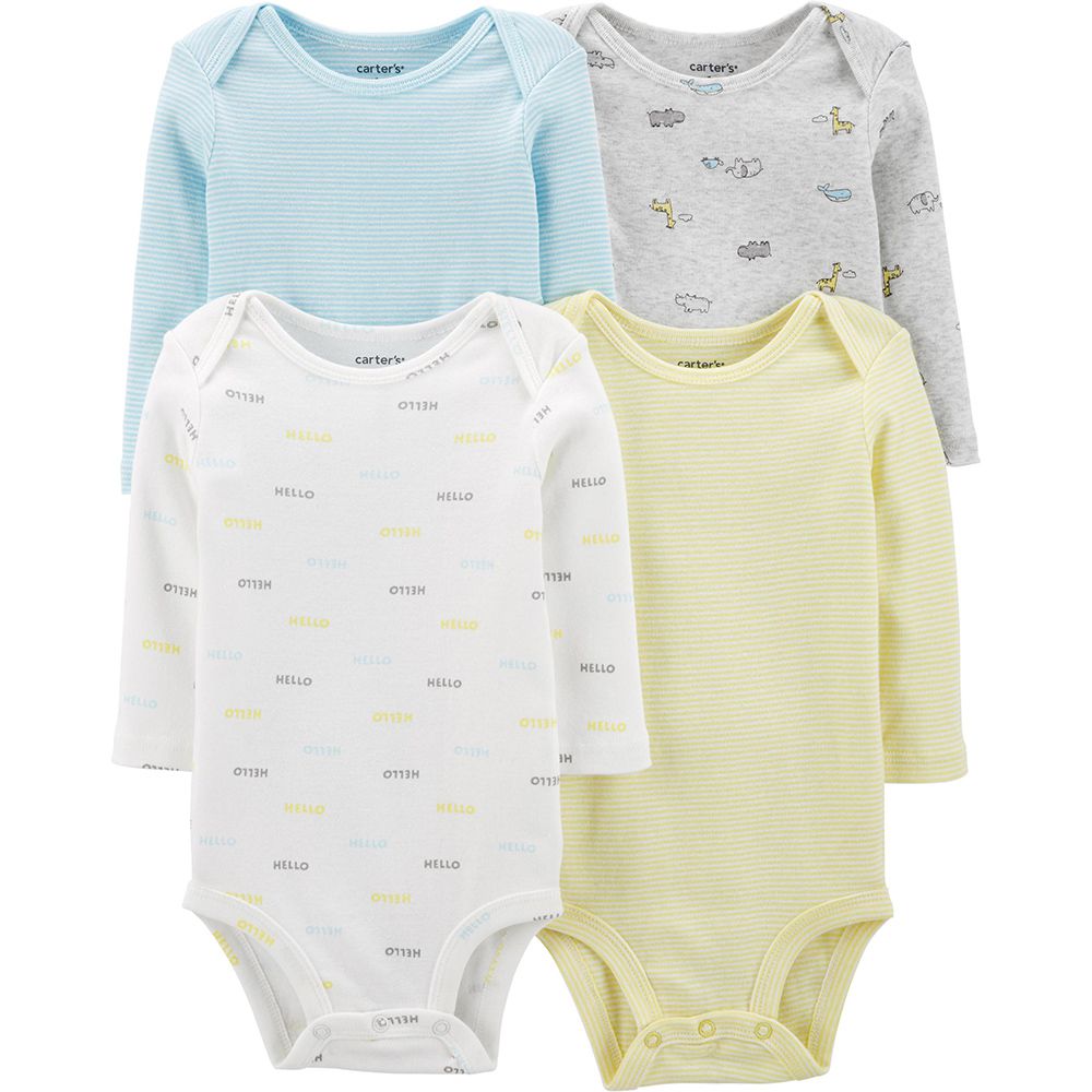 美國 Carter's - 嬰幼兒100%純棉長袖包屁衣四件組-哈囉長頸鹿