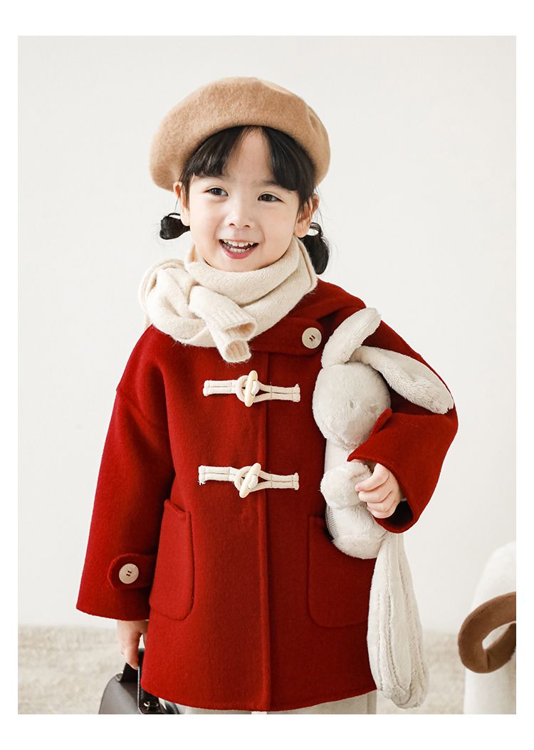 TONGMO - 加厚復古牛角釦連帽外套-駝色