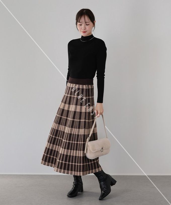 日本 BLUE EAST - 氣質女伶全腰鬆緊皺摺長裙-菱格-灰 (M)