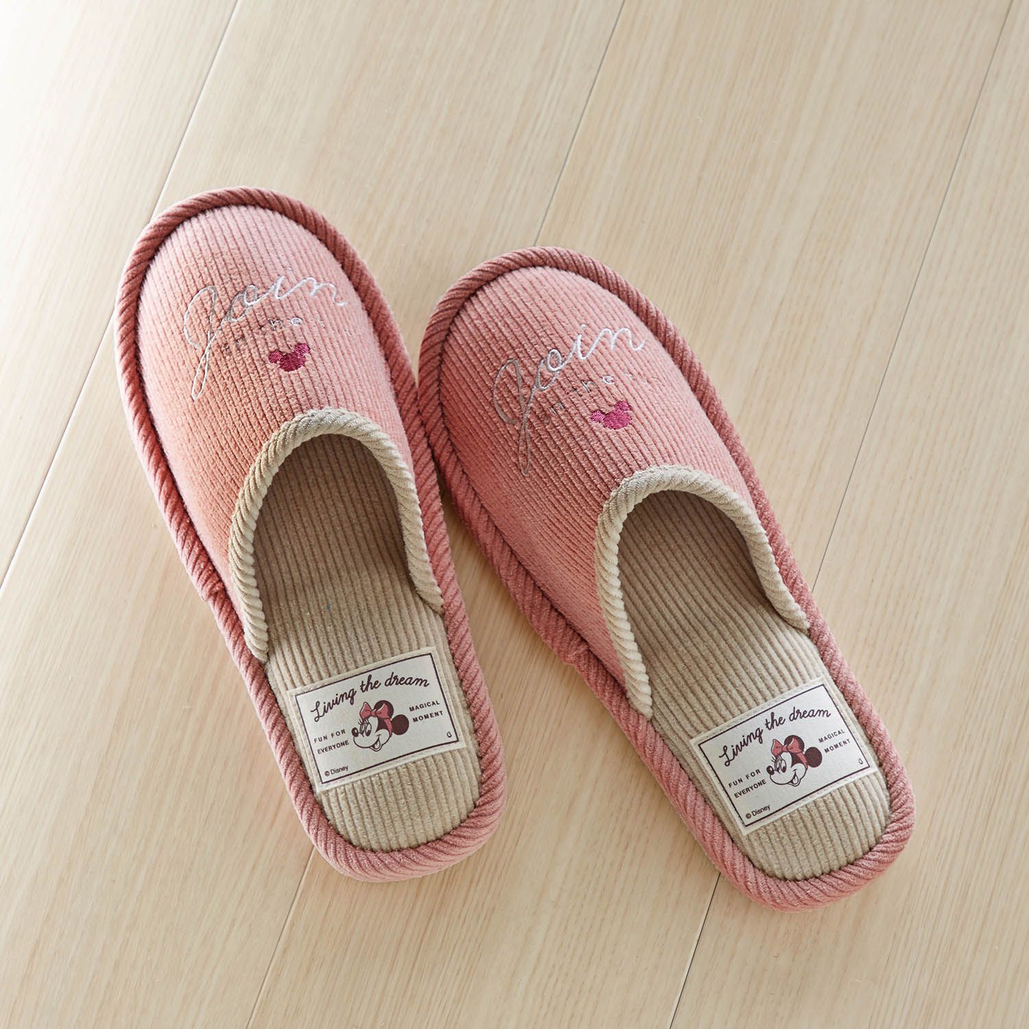 日本千趣會 - 迪士尼燈芯絨室內拖鞋-米妮-粉 (23-25cm)