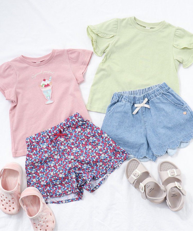 日本 apres les cours - 亮片點綴俏麗印花短袖上衣-愛心-淺綠