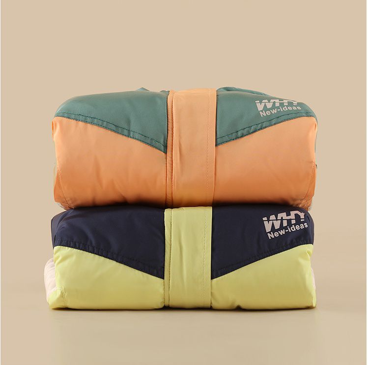 加厚連帽拼色羽絨外套-橘+綠