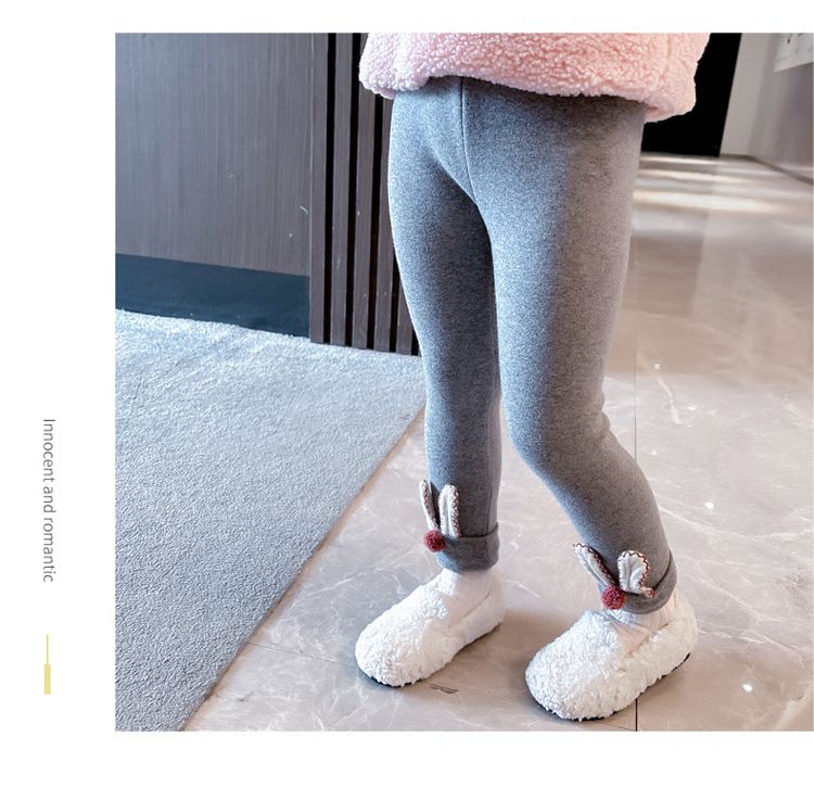 加絨彈力內搭長褲-兔兔耳朵-黑色