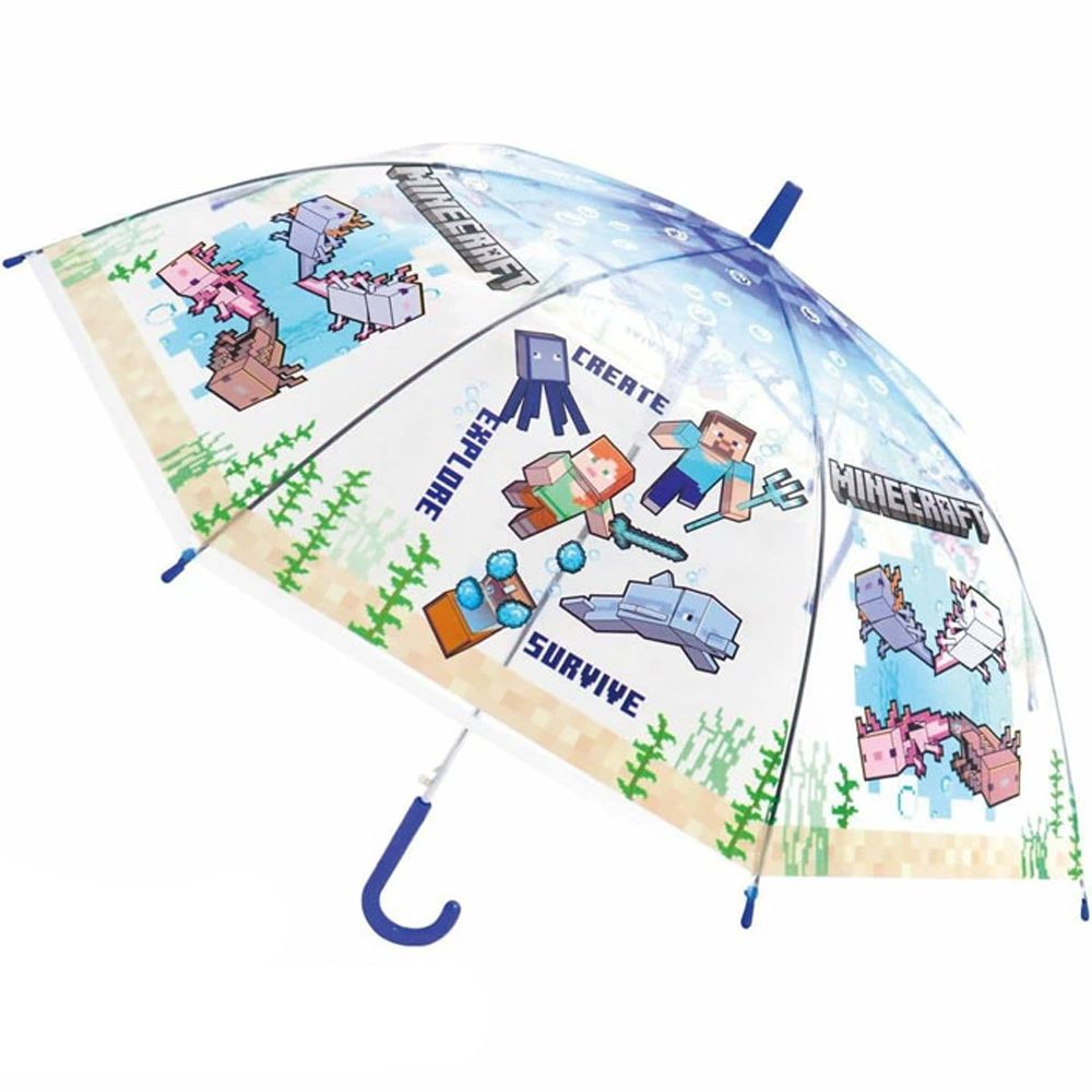 小孩最愛印花透明直傘-海洋麥塊-藍 (親骨55cm)