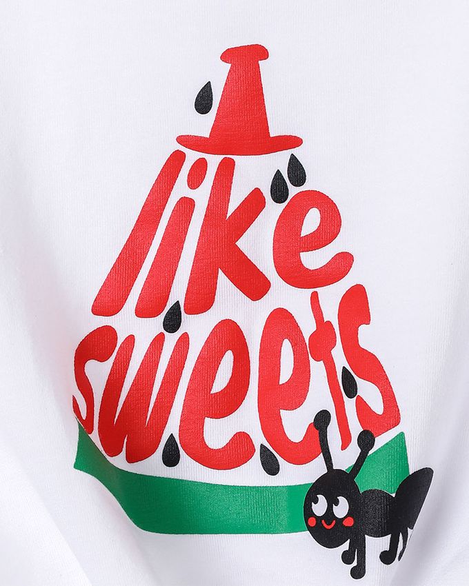 韓國 OZKIZ - 螞蟻吃西瓜印綁帶短袖上衣-白