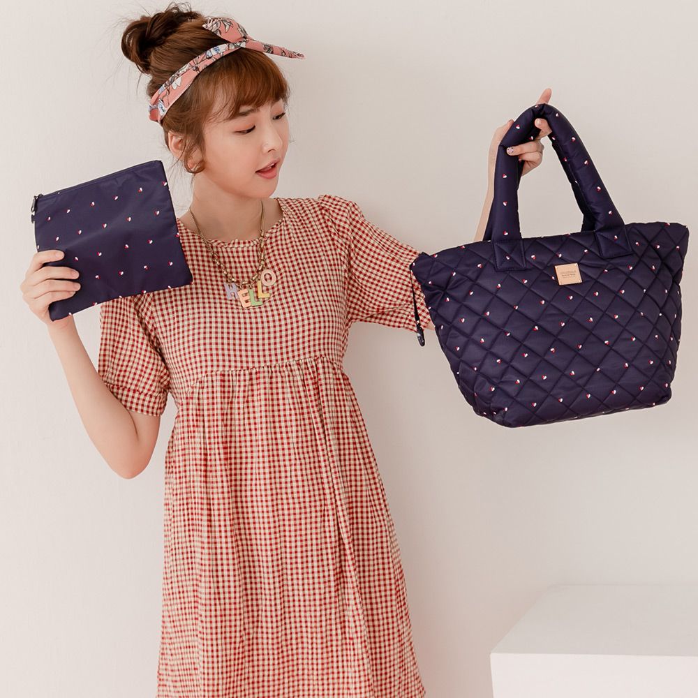 VOVAROVA - 三層夾心大托特包-朵朵愛心-藍 (24cmx20cmx27cm)