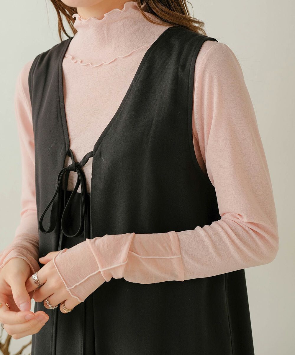 日本 Bab - [日雜推薦] 氣質綁帶V領背心裙-石英灰