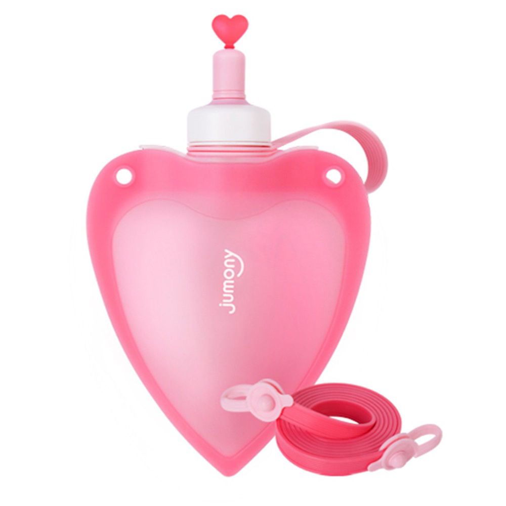 韓國 sillymann - 100%鉑金矽膠兒童便攜捲式心型水瓶-粉色-250ml
