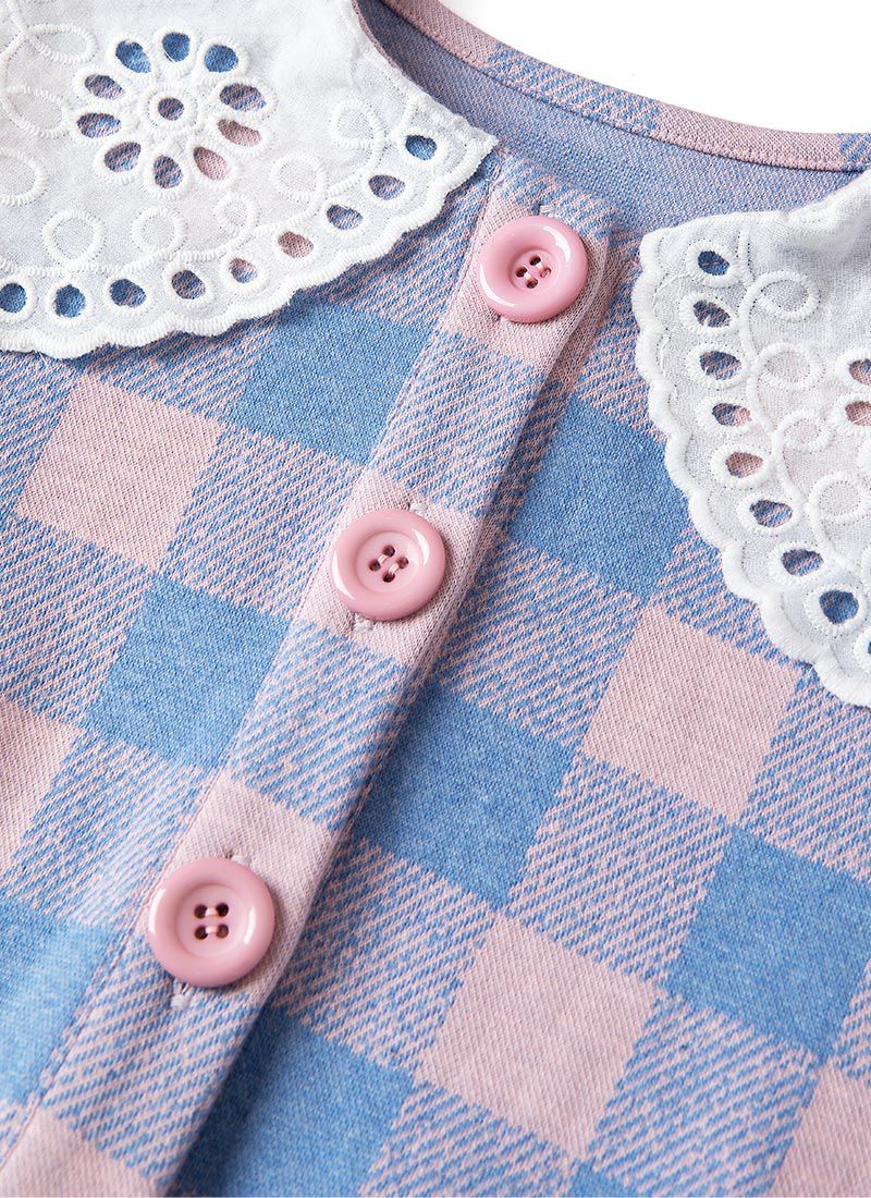 韓國 OZKIZ - 蕾絲領棋盤格單排釦針織小外套