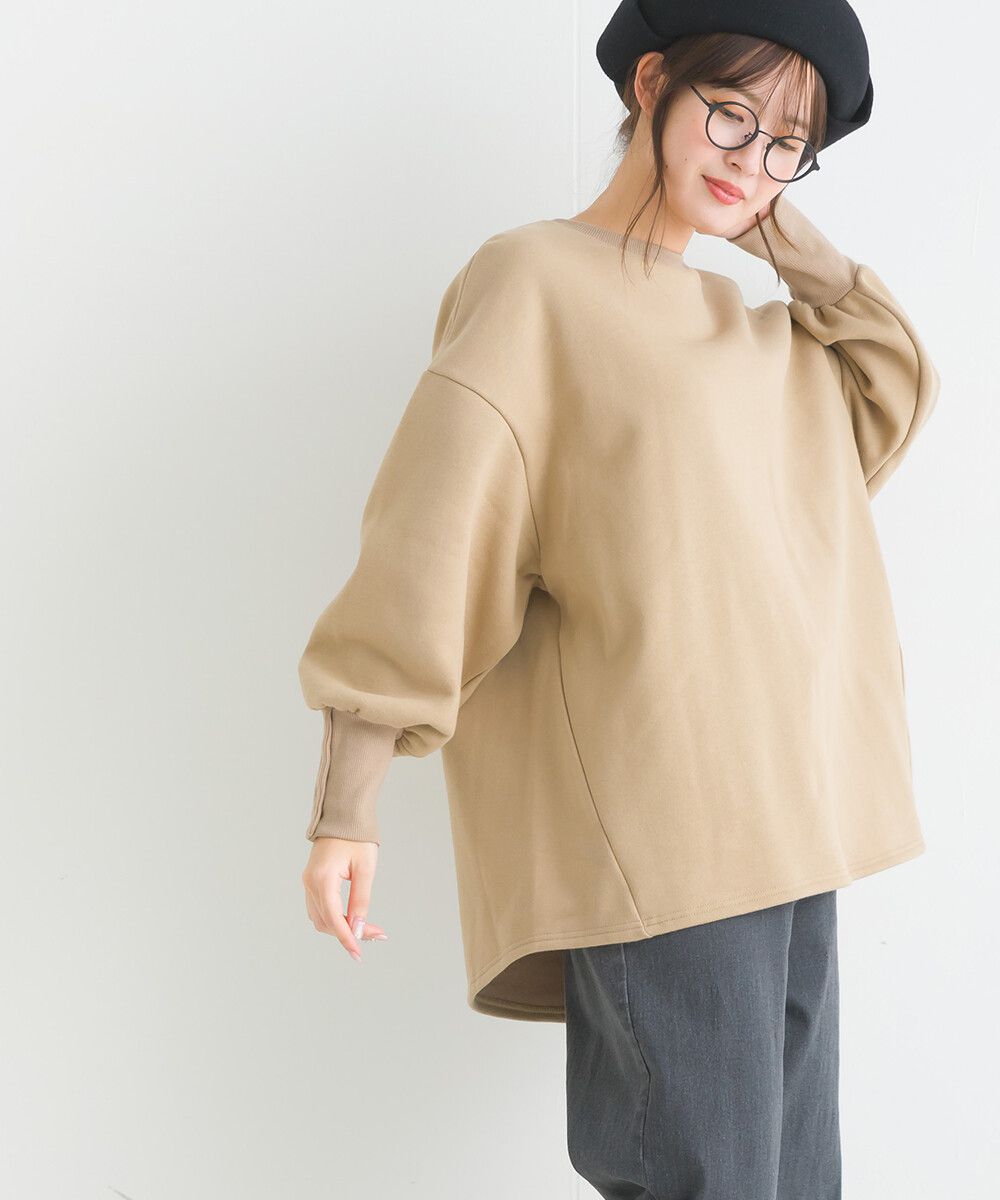 日本女裝代購 - 裏起毛典雅束口袖長袖上衣-象牙