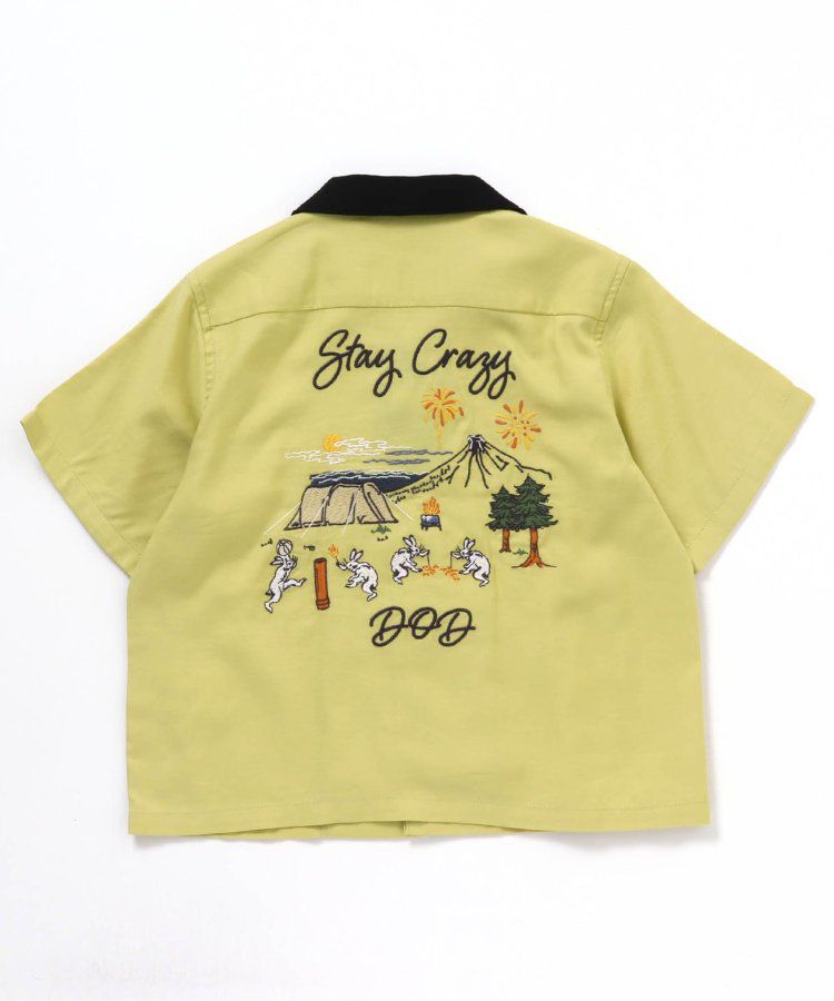 日本 BREEZE - 聯名款 露營風刺繡印花短袖襯衫-軍綠