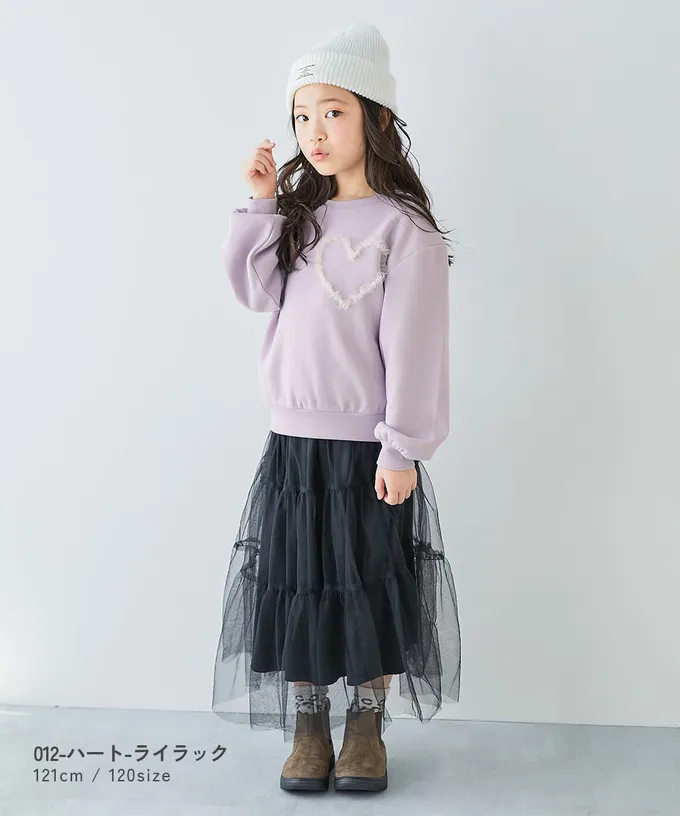 日本 devirock - 裏起毛蕾絲愛心長袖上衣-灰