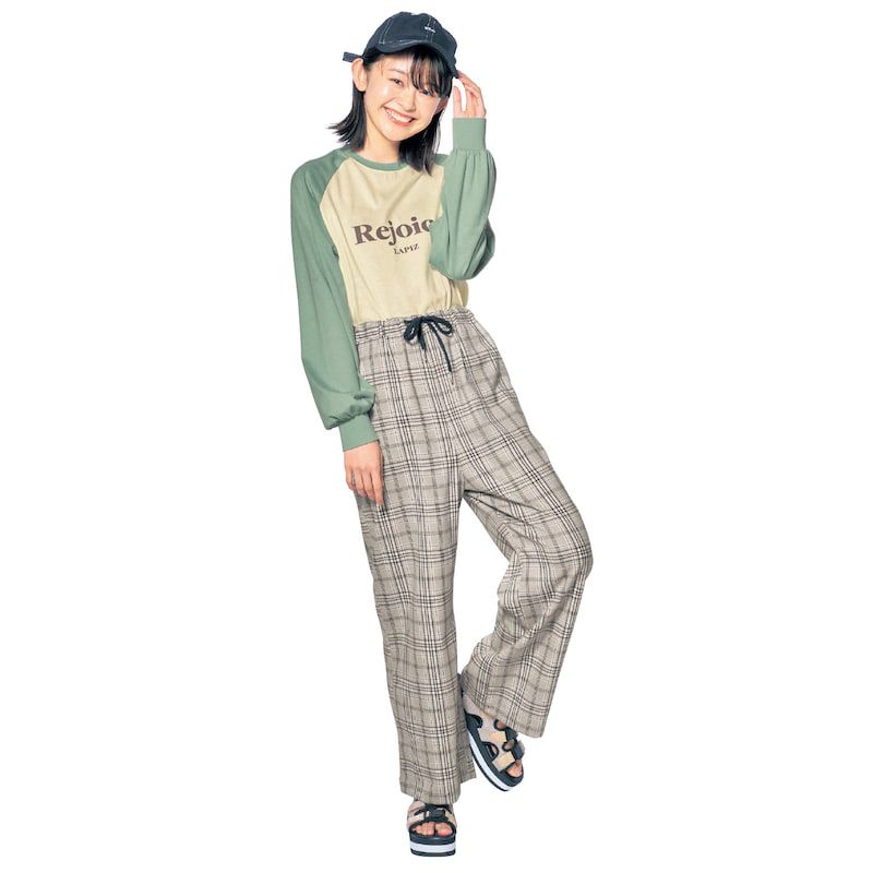 日本 Papel lapiz - 袖撞色清新運動風長袖上衣-煙燻粉x灰白