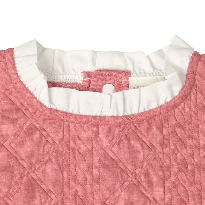 akachan honpo - 長袖鋪棉休閒上衣-下擺蕾絲-粉紅色