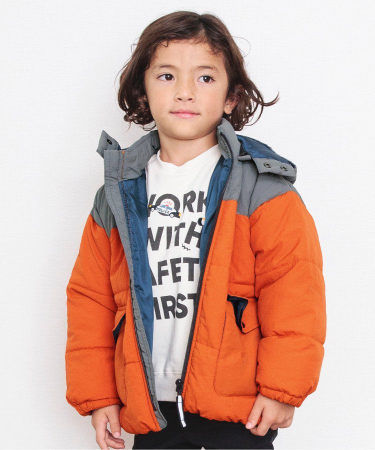 日本 BREEZE - 繽紛蓬鬆大口袋保暖外套-橘灰