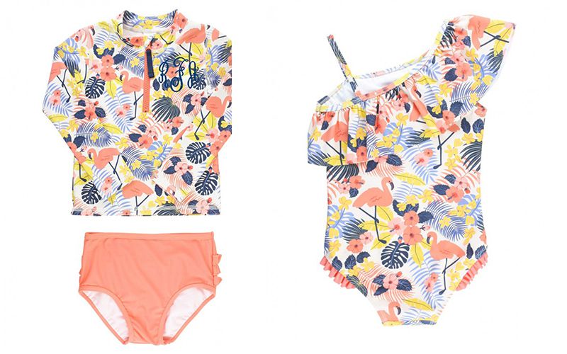 美國 RuffleButts - 小女童UPF 50+防曬兩件式長袖泳裝-熱帶夏威夷