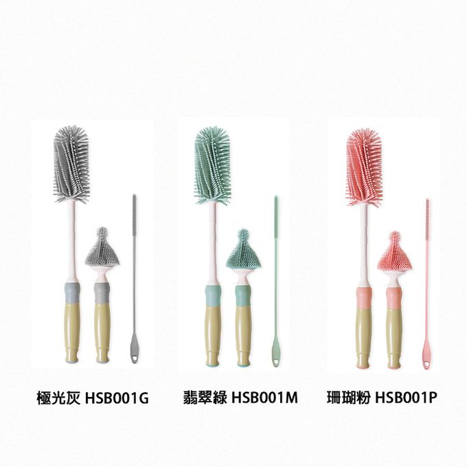 正韓 hibee - 極柔細奶瓶/水瓶/水壺/杯蓋螺旋 矽膠萬用清潔刷+隙縫刷+吸管刷-HSB001