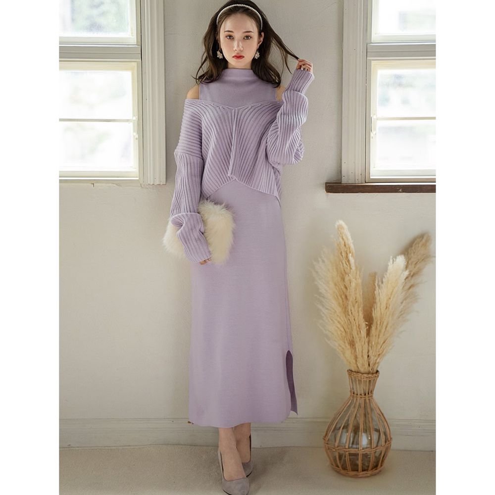 日本 GRL - V領針織上衣X無袖針織洋裝-紫