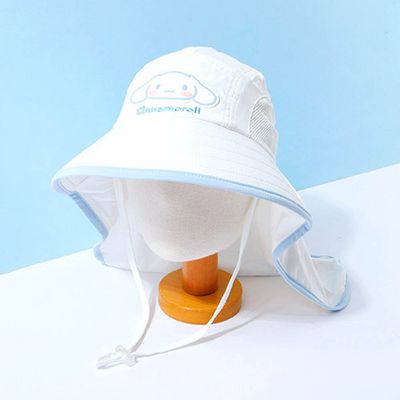 韓國配件連線 - 卡通造型大帽簷網眼防曬遮脖帽-卡通人物大耳狗-白 (頭圍約52~54cm)
