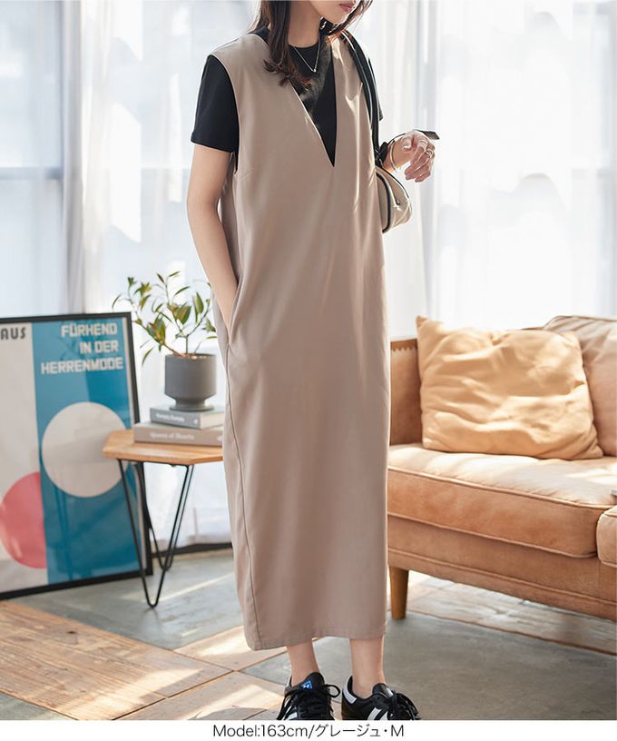 日本 Kobe Lettuce - 俐落精緻深V修長連身洋裝-(可選長度)-黑