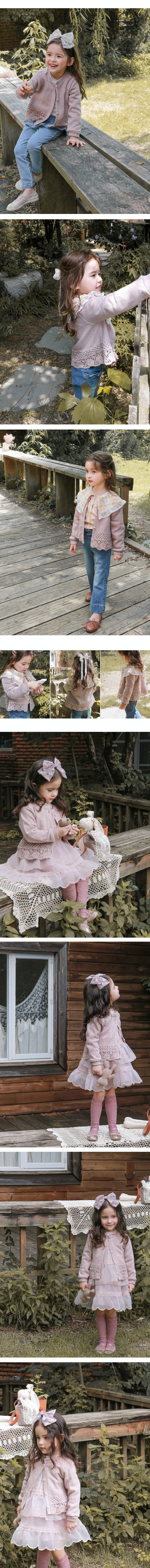 韓國 Puellaflo - 下擺圓花朵蕾絲針織外套-藕粉