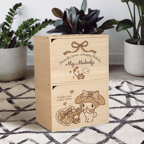 三麗鷗Sanrio【來電美樂蒂】淺木紋 雙層櫃木紋櫃 雙層木櫃 收納櫃 書櫃 置物櫃 木門櫃