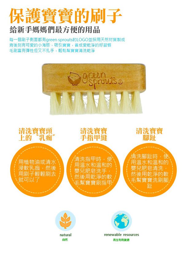 美國 green sprouts - 小綠芽寶寶專用指甲刷/洗手刷-小鯨魚