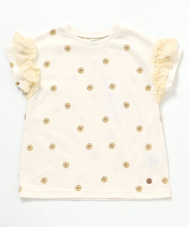 日本 apres les cours - 可愛感荷葉邊短袖上衣-小白花-淡黃